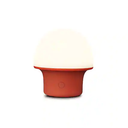 Front. Brightech - Portobello LED Modern Industrial Round Dome Dimmable Cordless Portable Indoor Outdoor Rechargeable Camping Desk Lamp - Matte Red.