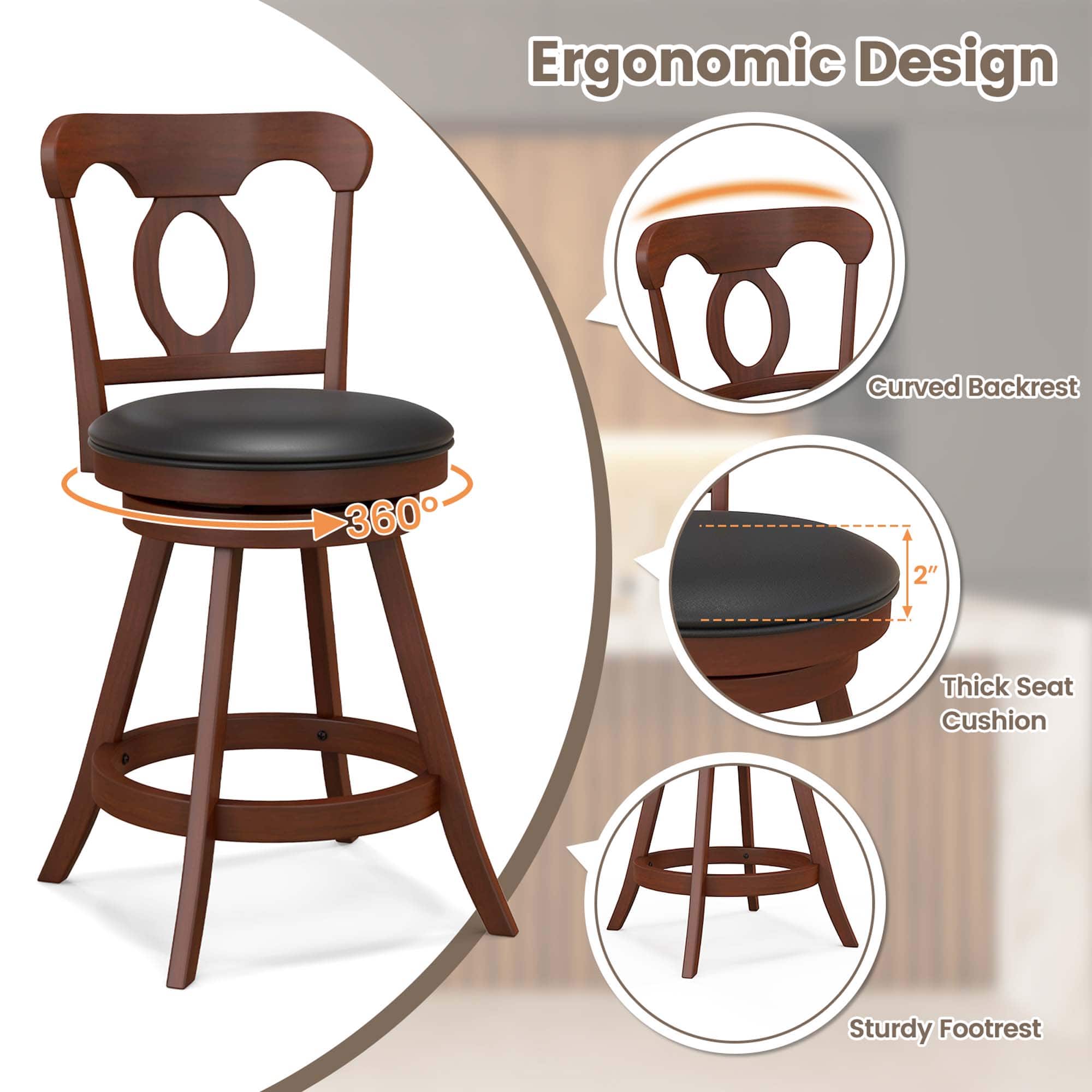 Ergonomic Design: Curved Backrest, 360 Degree Swivel, 2" Thick Seat Cushion, Sturdy Footrest.