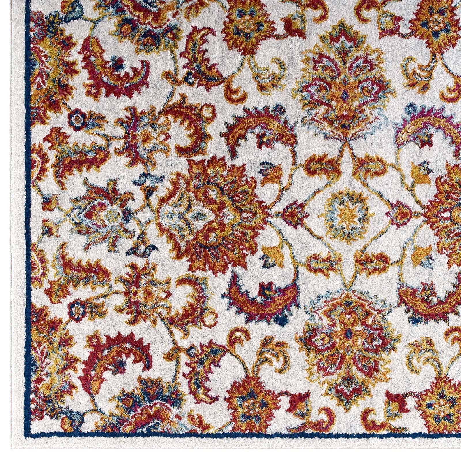 Alt View 2. Modway - Entourage Azami Distressed Vintage Floral Lattice Area Rug - Ivory Blue Orange Yellow Red.