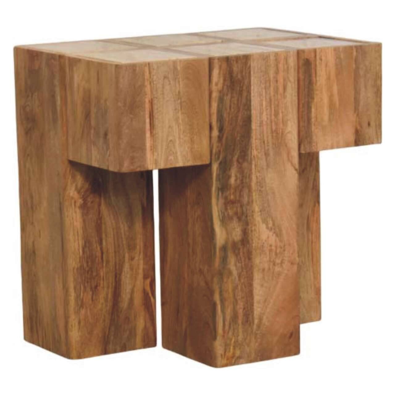 Left. Artisan Furniture - Artisan Furniture Solid Wood Travertine Top Block Side Table, Brown - Brown.