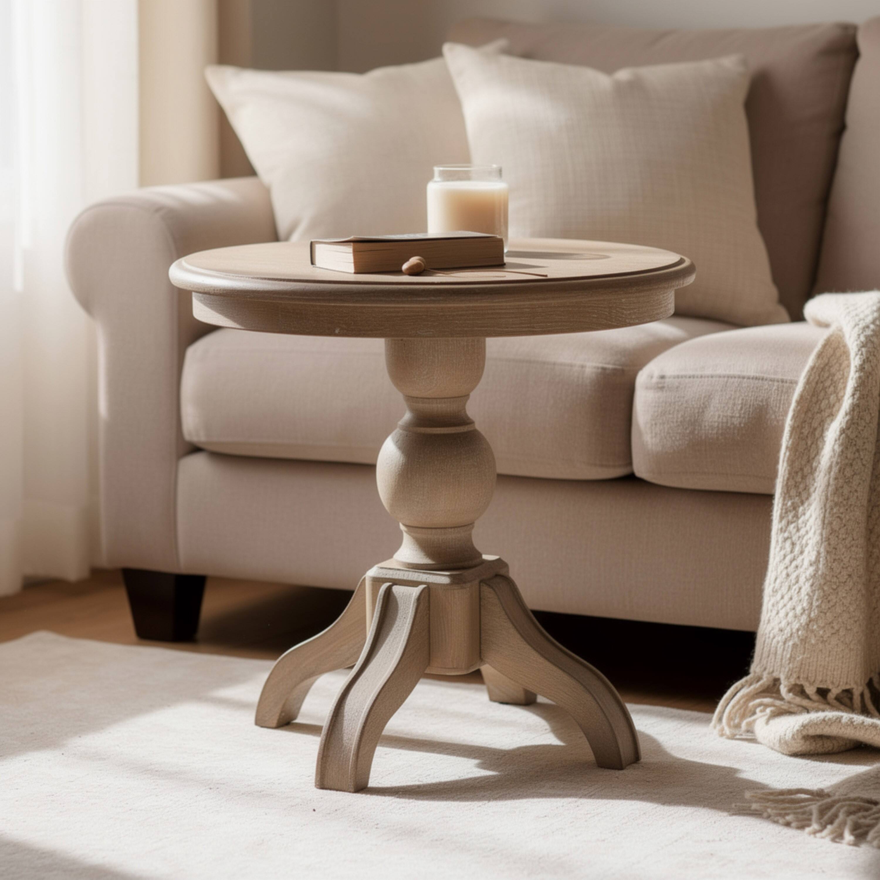 Alt View 6. Manhattan Lane - Cherie Round End Table, Light White Washed Solid Rubberwood, 24 Inch - White Wash Brown.