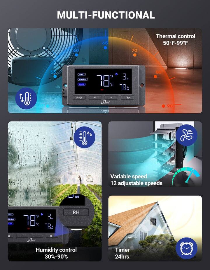 MULTI-FUNCTIONAL

Thermal control  
50°F-99°F

Variable speed  
12 adjustable speeds

Humidity control  
30%-90%

Timer  
24hrs.