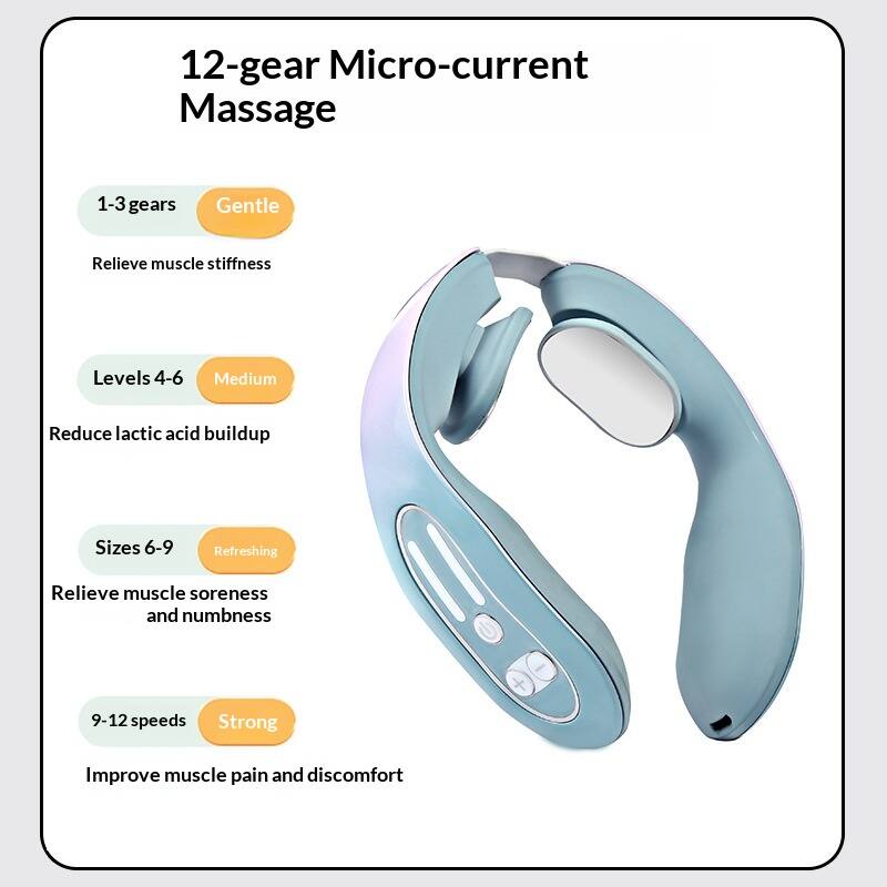 12-gear Micro-current Massage

1-3 gears: Gentle  
Relieve muscle stiffness

Levels 4-6: Medium  
Reduce lactic acid buildup

Sizes 6-9: Refreshing  
Relieve muscle soreness and numbness

9-12 speeds: Strong  
Improve muscle pain and discomfort