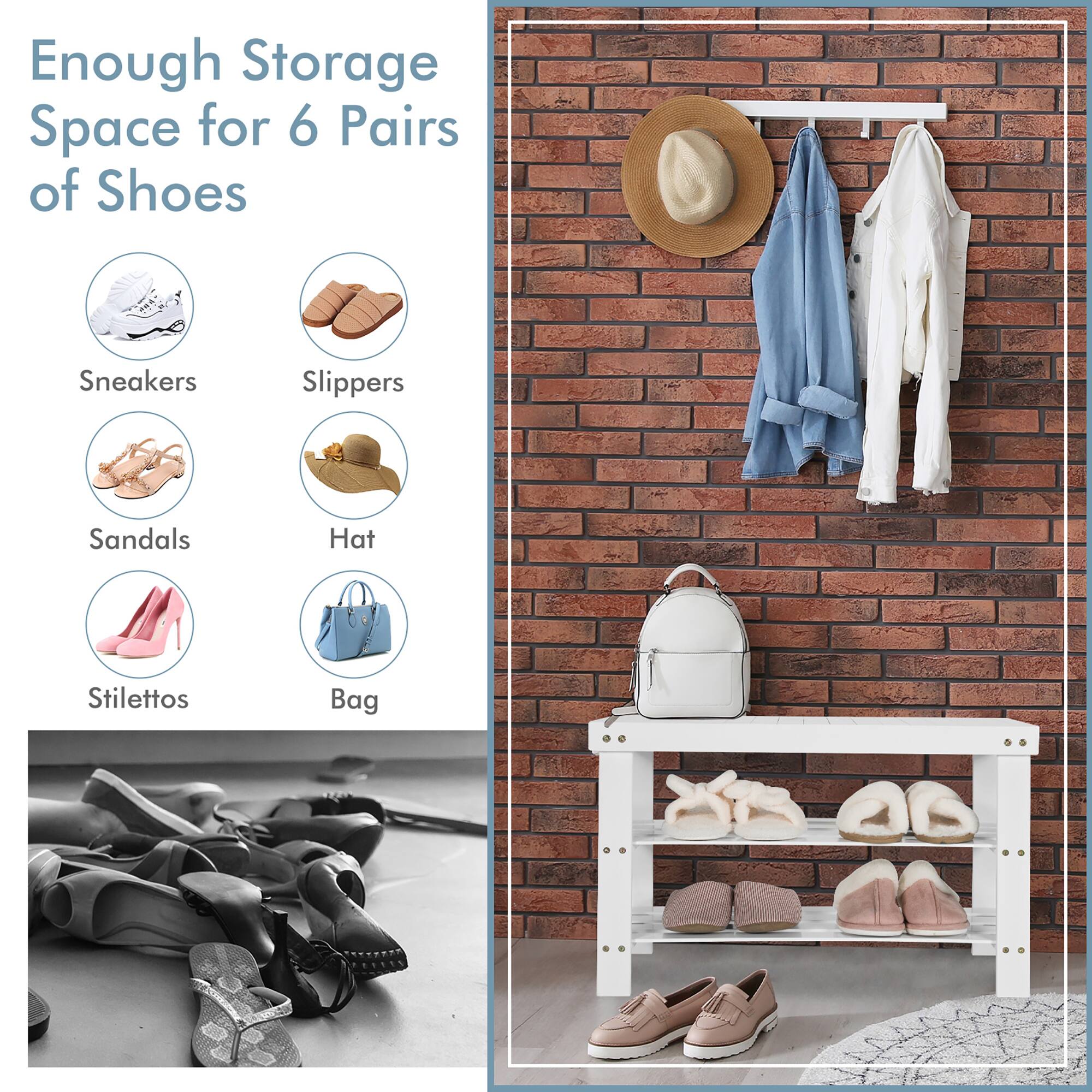 Enough Storage Space for 6 Pairs of Shoes: Sneakers, Slippers, Sandals, Hat, Stilettos, Bag.