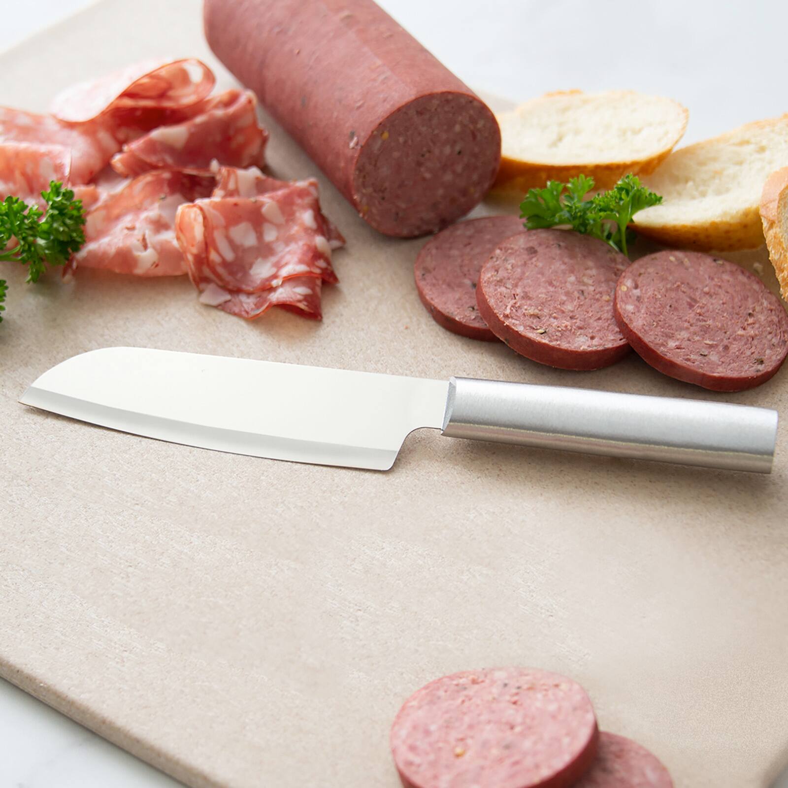 Alt View 5. Rada - Essential Oak 8 Piece Knife Block Set, Silver Handles - Silver.
