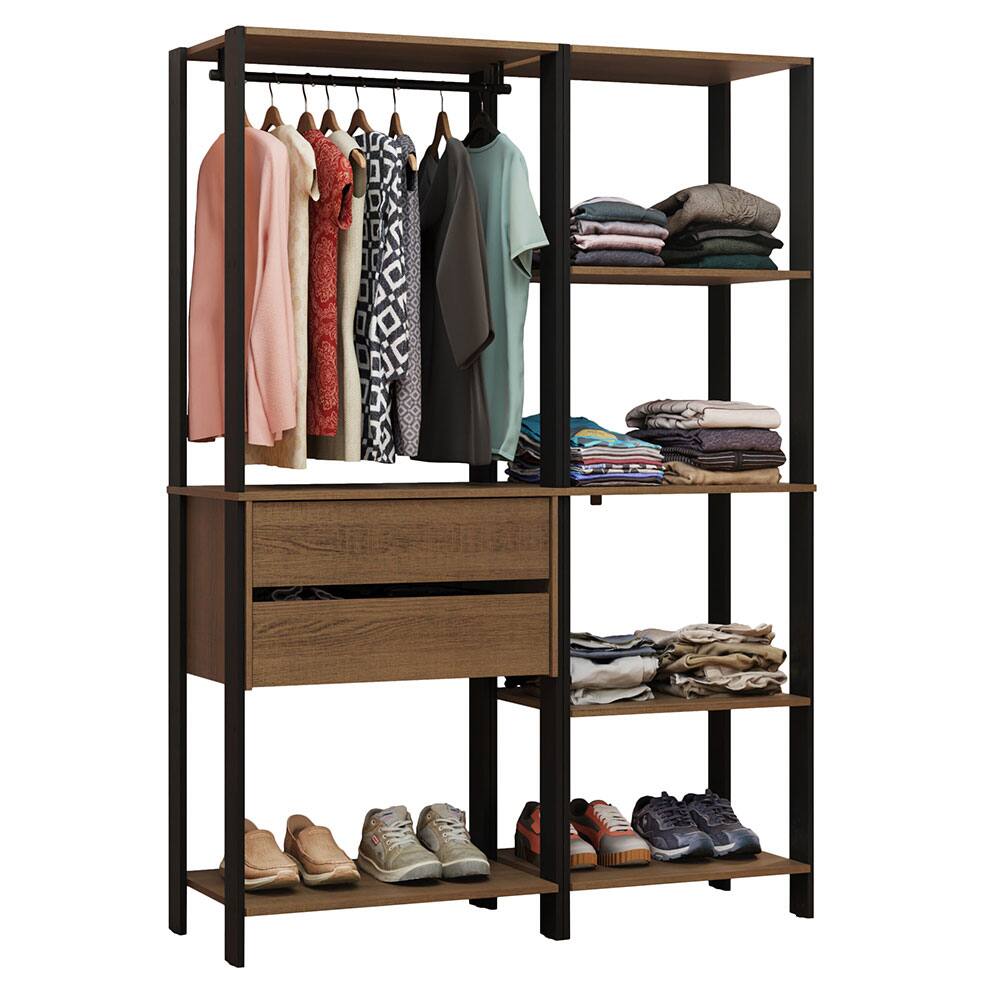 Angle. Madesa - Madesa Wardrobe Clothes Storage Rack with 2 Drawers, 7 Shelves and Hanging Space 51"L - Black/Brown - Rustic/Black.