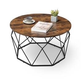 Songmics Home - Round Coffee Table for Living Room, Cage Cocktail Table with Steel Frame, 31.5 Inches Dia., Industrial Style - Rustic Brown and Black
