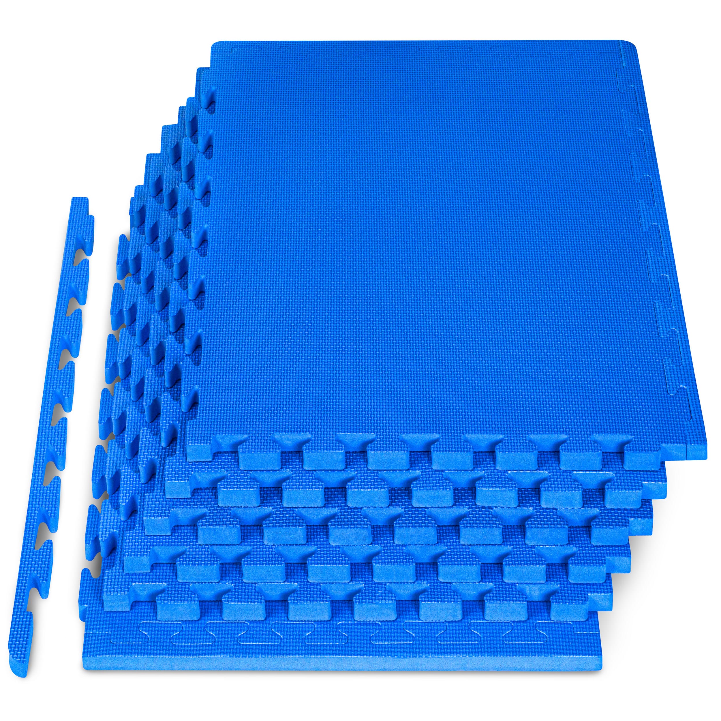ProsourceFit - Weaved Pattern Exercise Puzzle Mat 1-in, 24 Sq Ft - 6 Tiles - Blue