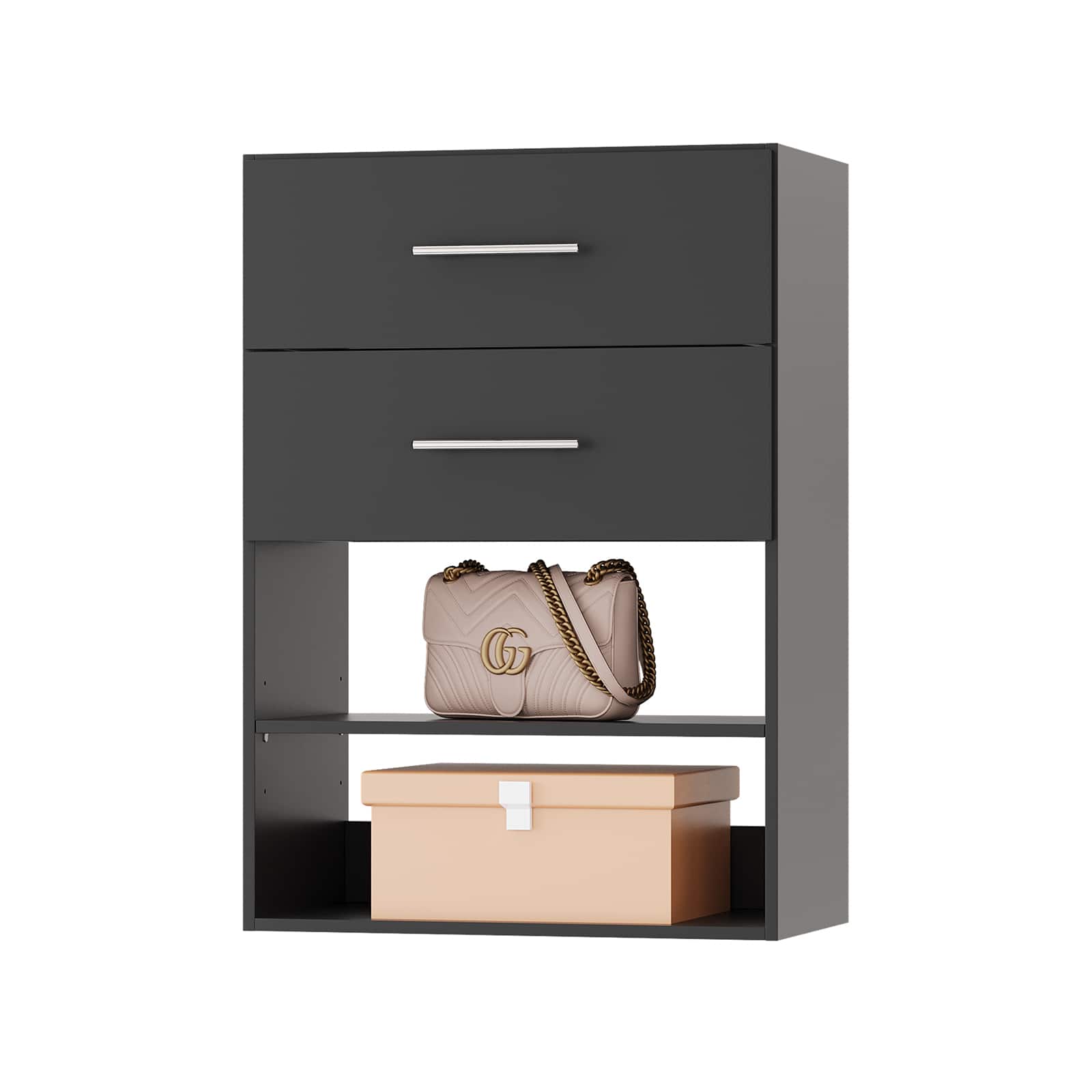 Roomtec - 31.5 in Black 2 Drawer Short Tower Closet Unit-Customizable Wall Mounted Modular Closet System Bedroom Closet - Black