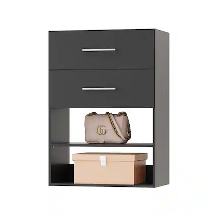 Front. Roomtec - Roomtec 19.5 in Black 2 Drawer Short Tower Closet Unit-Customizable Wall Mounted Modular Closet System Bedroom Closet - Black.