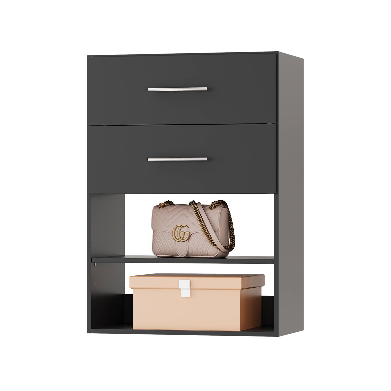 Front. Roomtec - Roomtec 19.5 in Black 2 Drawer Short Tower Closet Unit-Customizable Wall Mounted Modular Closet System Bedroom Closet - Black.