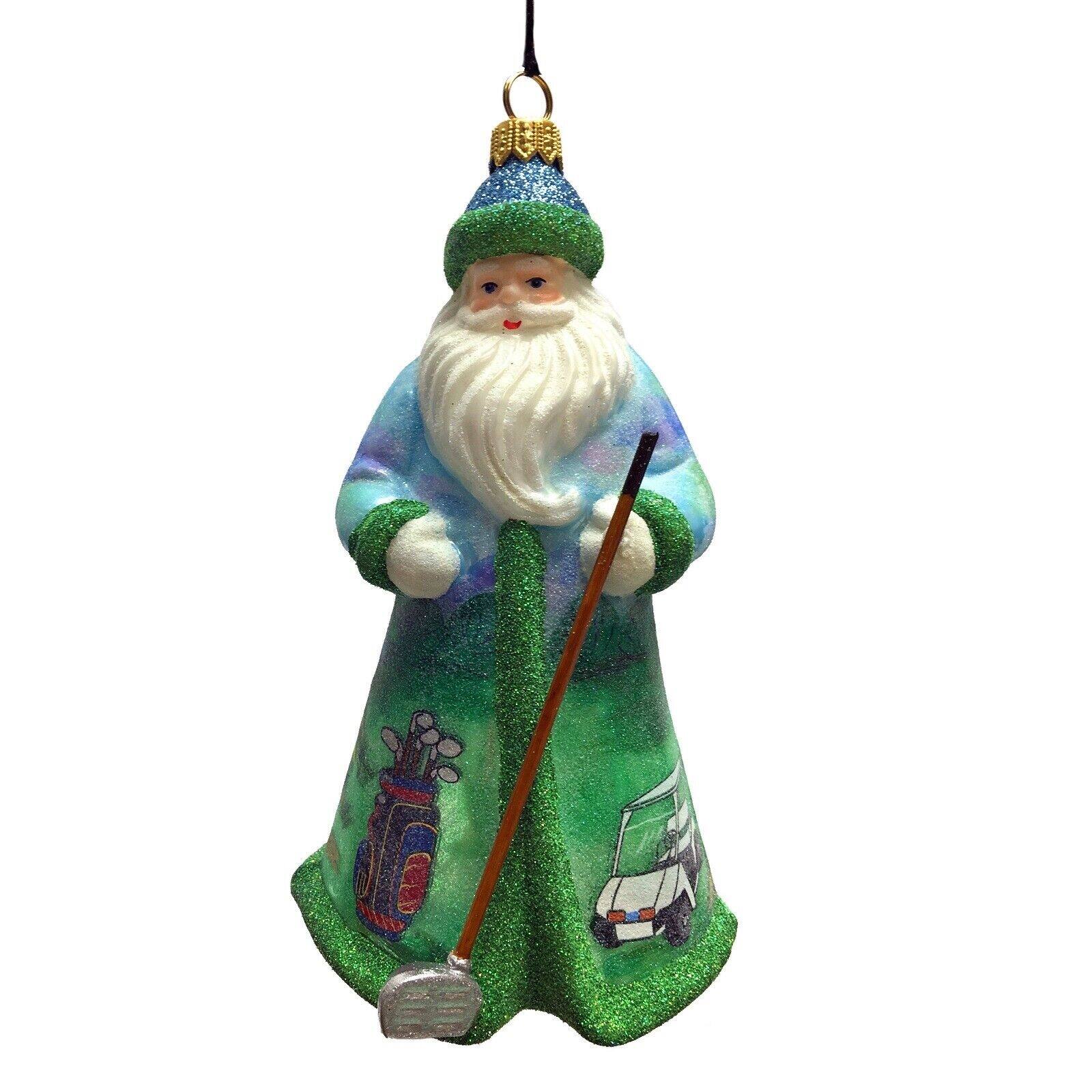 Front. Joy to the World Collectibles - Joy to the World Glitterazzi Golfing Santa Polish Glass Christmas Tree Ornament New - Multicolor.