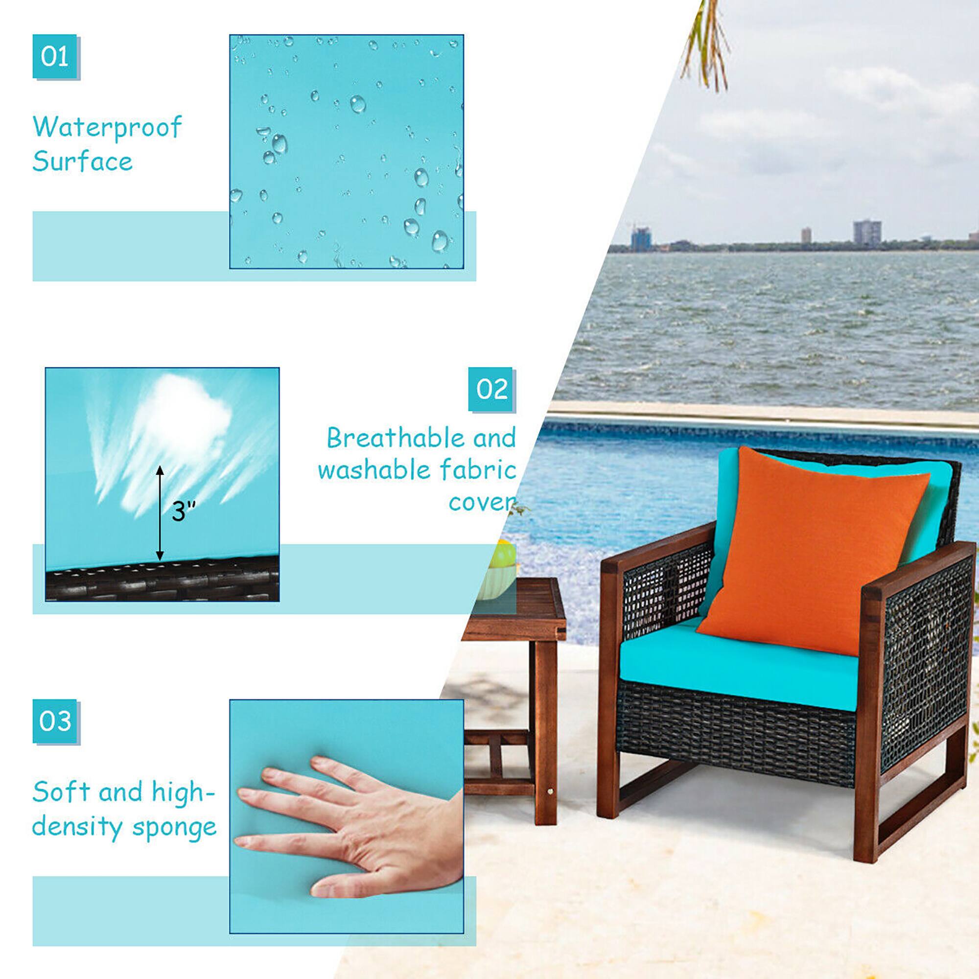 01 Waterproof Surface  
02 Breathable and washable fabric cover  
03 Soft and high-density sponge