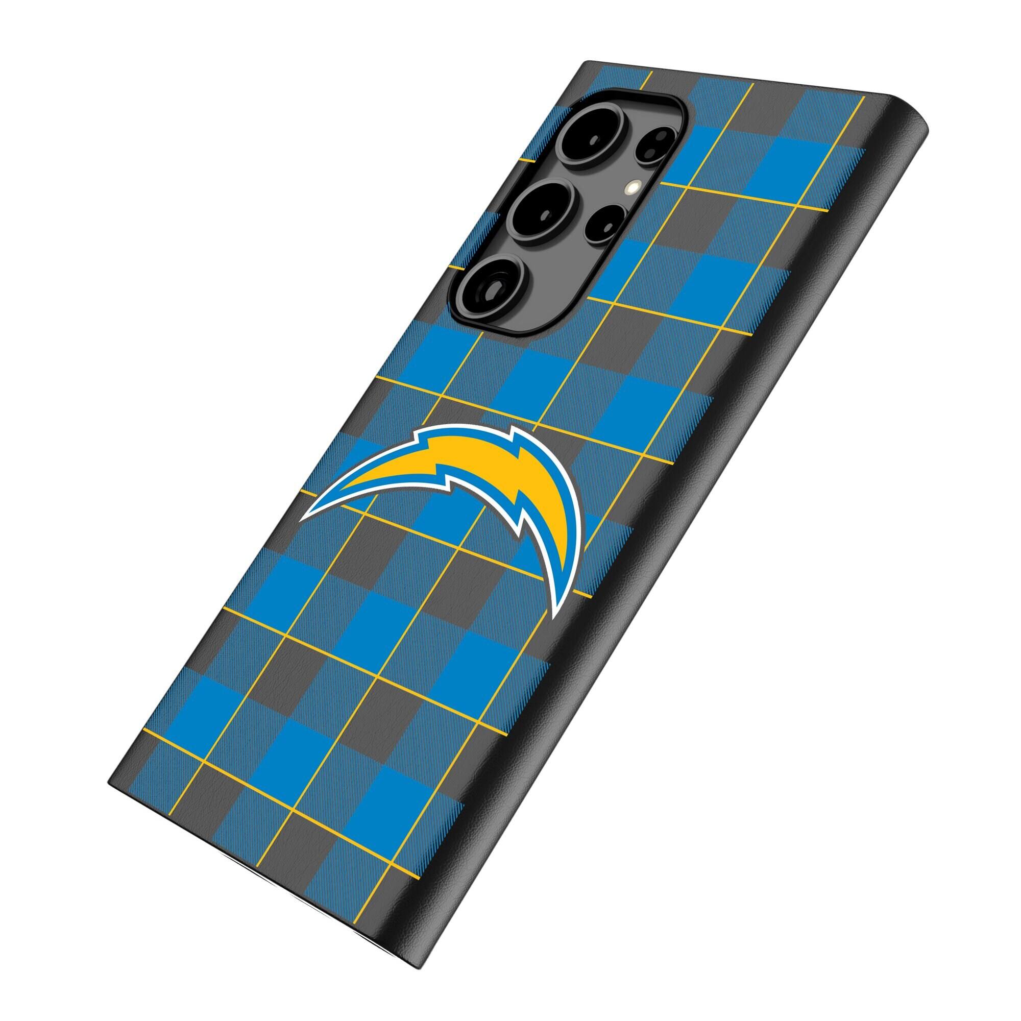 Alt View 1. Keyscaper - Los Angeles Chargers Plaid Galaxy Magnetic Bump Case - S24 Ultra - Black.