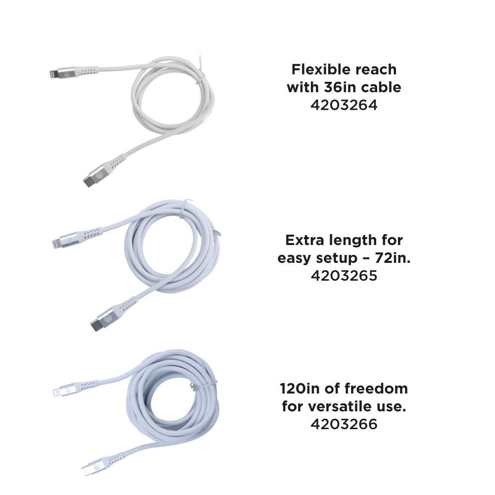 Flexible reach with 36in cable  
4203264  

Extra length for easy setup - 72in.  
4203265  

120in of freedom for versatile use.  
4203266