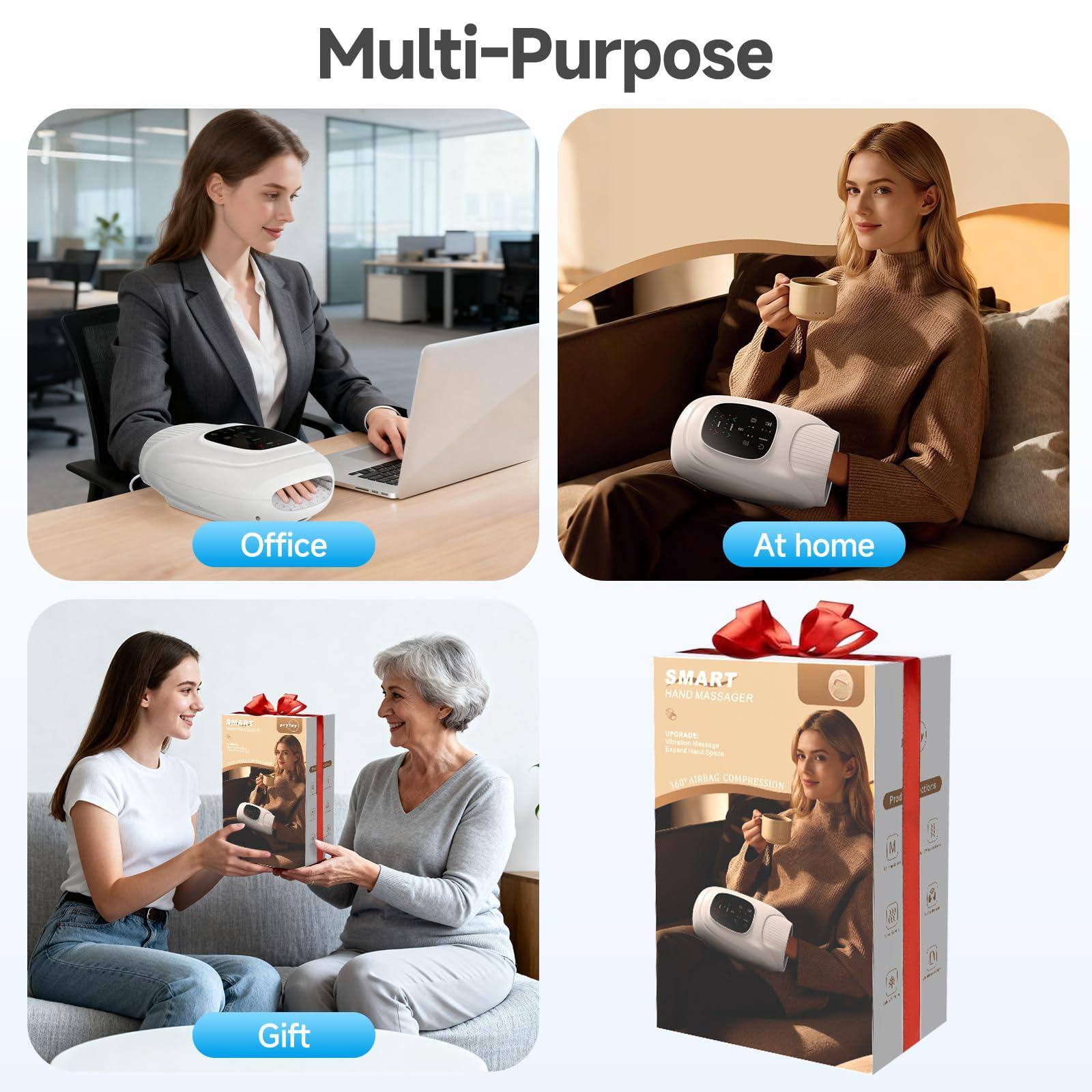 Multi-Purpose

Office

At home

Gift

SMART HAND MASSAGER

AIRBAG COMPRESSION