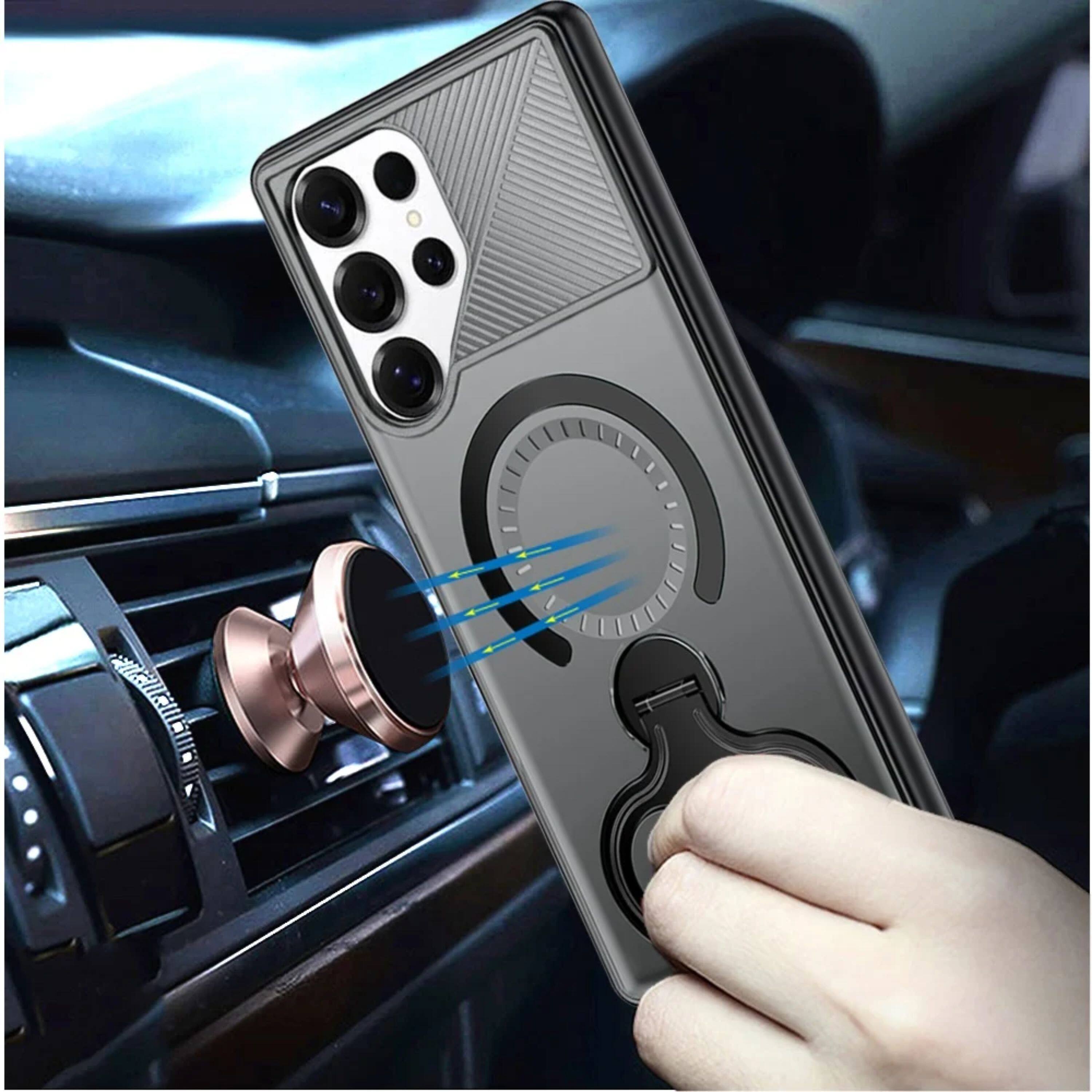 Left. Kitcheniva - Magnetic Circle Dual 360 Ring Stand Phone Case With Tempered Glass For Samsung Galaxy S25 Ultra Gray - Gray.