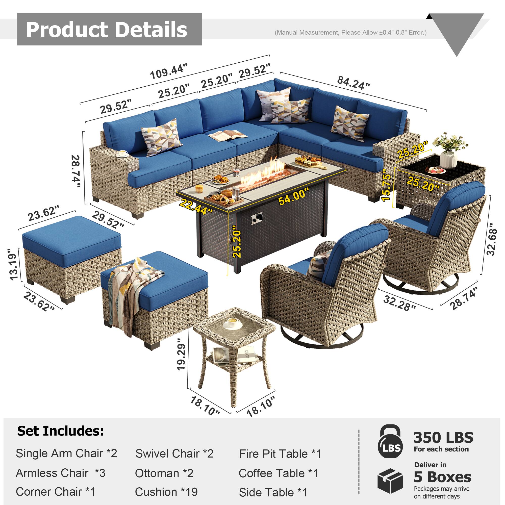Ovios 13 PCS Outdoor Patio Furniture Sectional Sofa with Swivel Chairs ...