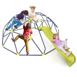 Gymax - 13.3 FT Climbing Dome Geometric Dome Climber w/ Extended Wavy Slide - Multicolor