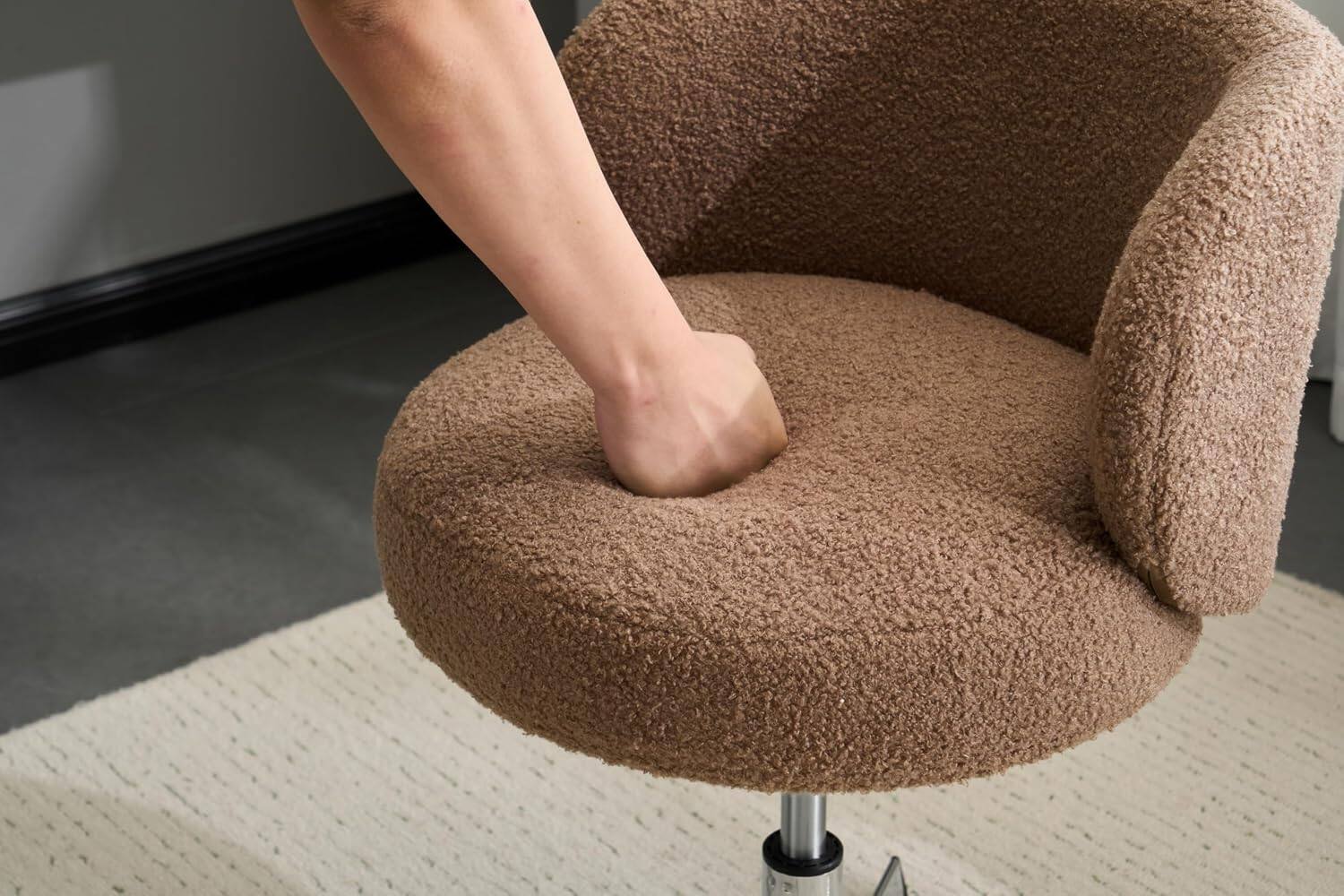 Alt View 3. Winado - Small Swivel Desk Chair Comfy no Wheels,Ergonomic Support Vanity Nail Tech Computer Task Stool Chair for Home Office - Brown.