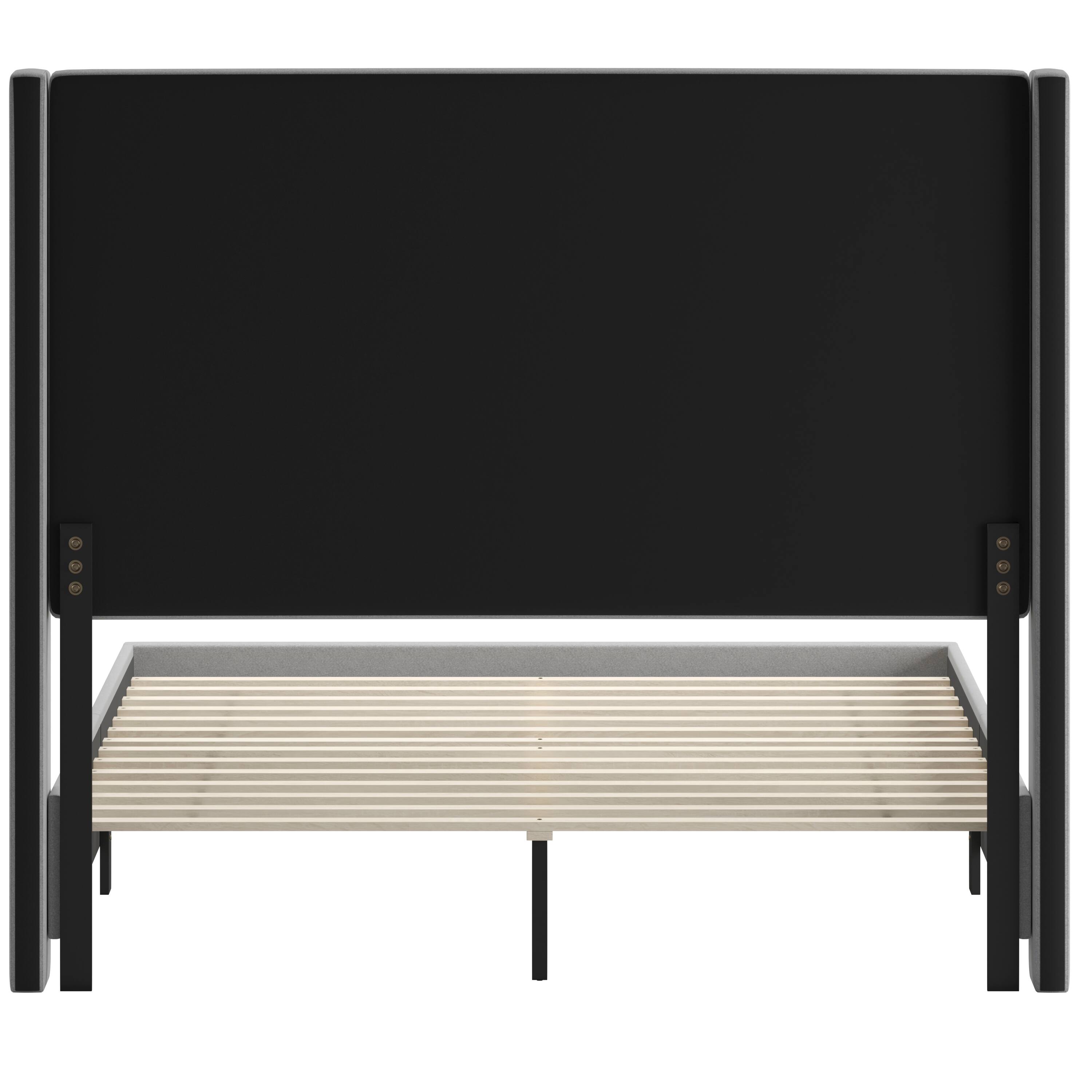 Alt View 7. Emma + Oliver - Nora upholstered Platform Bed with Plush Padded Wingback Headboard and Wood Support Slats - No Box Spring Needed - Gray.