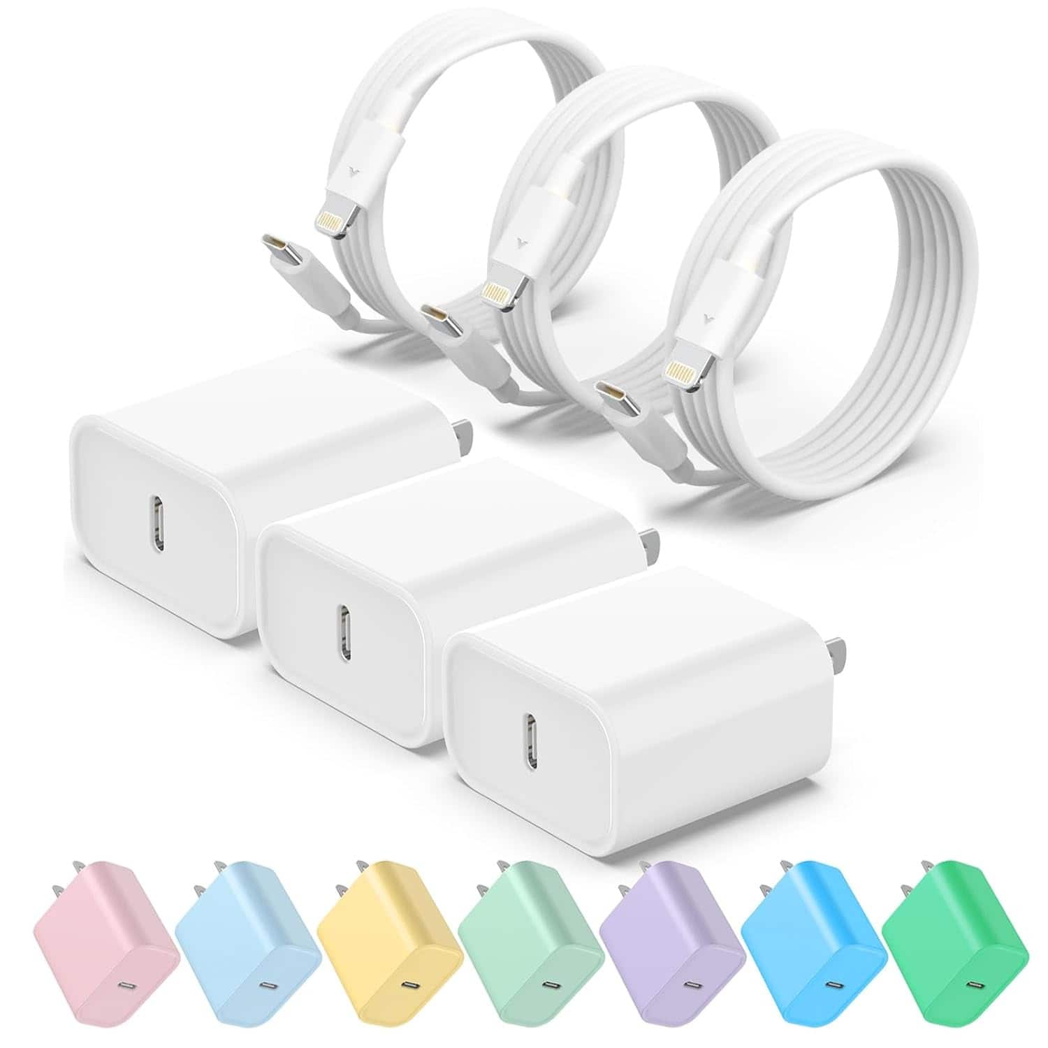 MOSZAR LLC - 3-Pack 20W USB-C Fast Charger with 6Ft Lightning Cable for iPhone - White