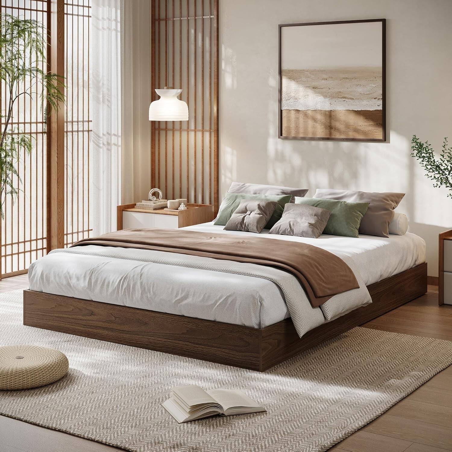 Front. GARVEE - Full Wood Platform Bed Frame, Slat Support, Easy Assembly, Walnut – Classic Wood Frame with Reliable Support - Walnut Wood.