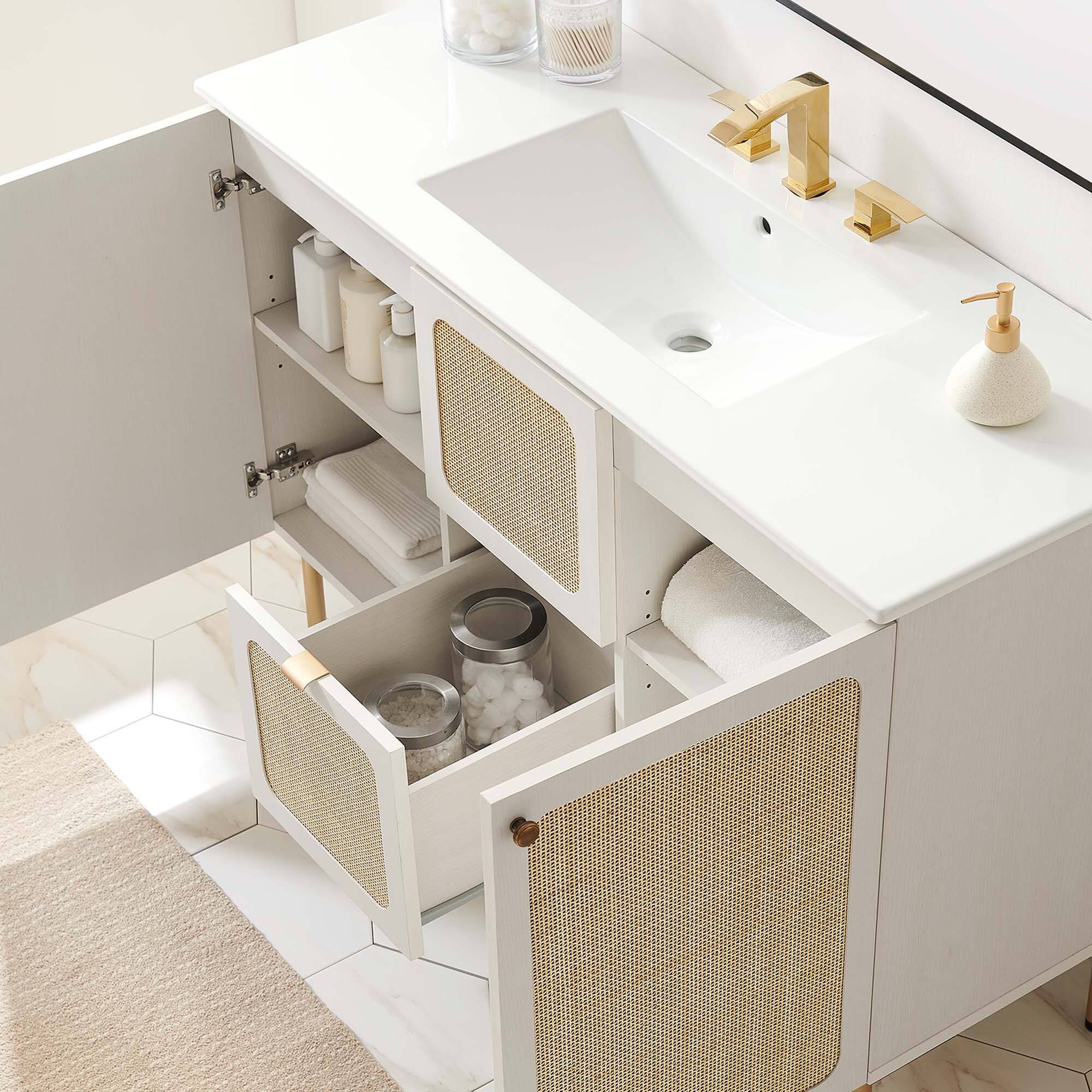 Alt View 1. Modway - Chaucer 48" Bathroom Vanity with White Basin Included by Modway - White White.