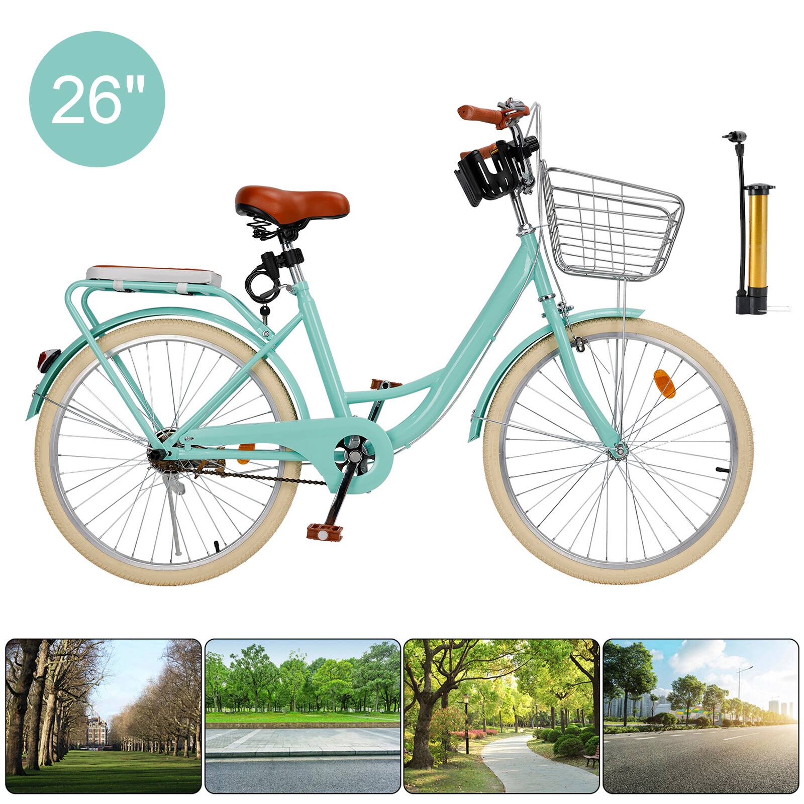 Alt View 1. Topteng - 26" Beach Cruiser Bike for Men/Women with Cup Holder, High Carbon Steel Frame, Dual Brakes, Rear Rack and Basket, Green - Green.