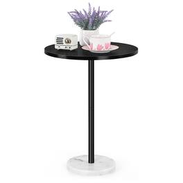 Oumilen - Large Round Side Table with Marble Base, Black - White