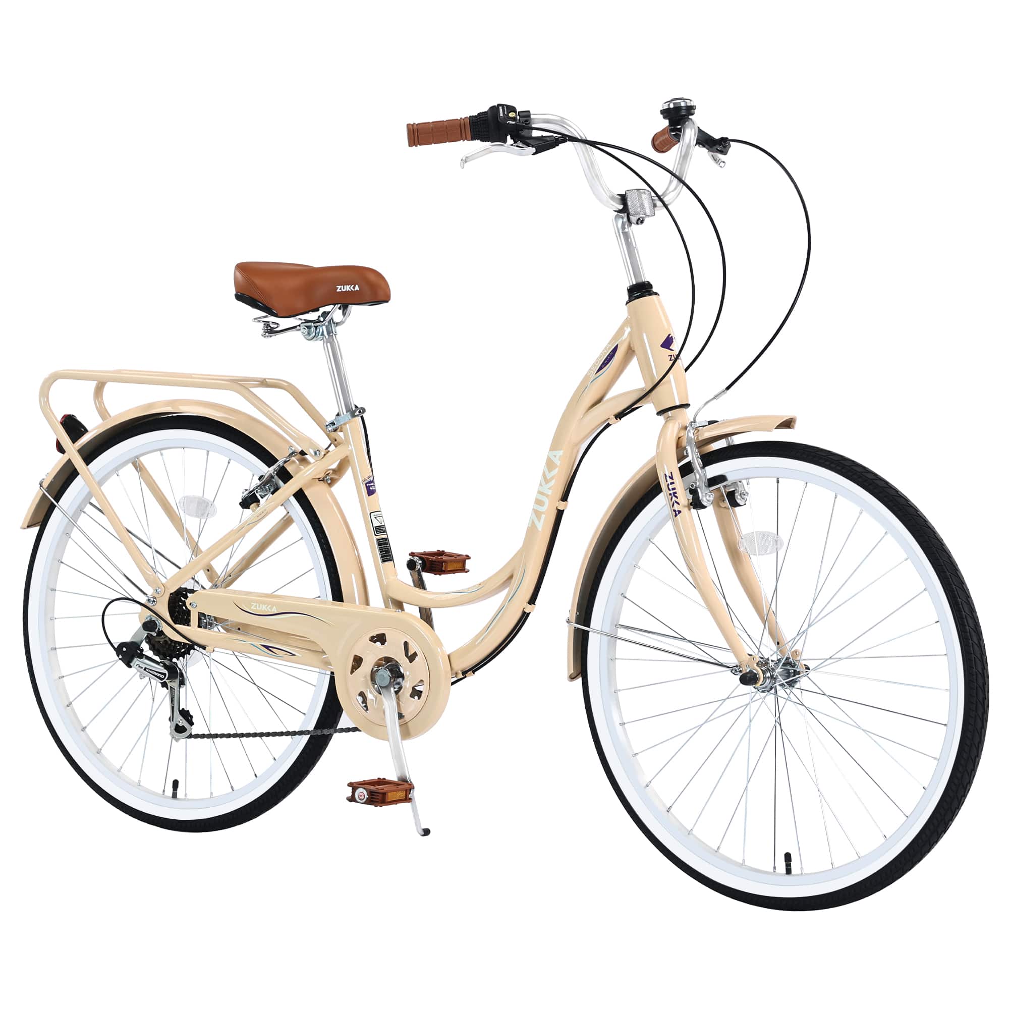 Chery Life - 26 in. Beige Steel 7 Speed Cargo Bike for Ladies - Beuge
