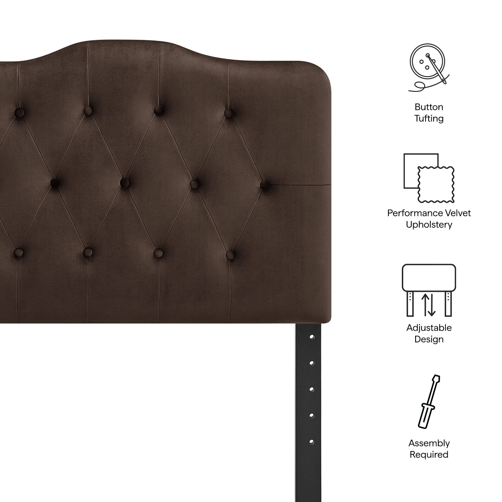 Button Tufting  
Performance Velvet Upholstery  
Adjustable Design  
Assembly Required