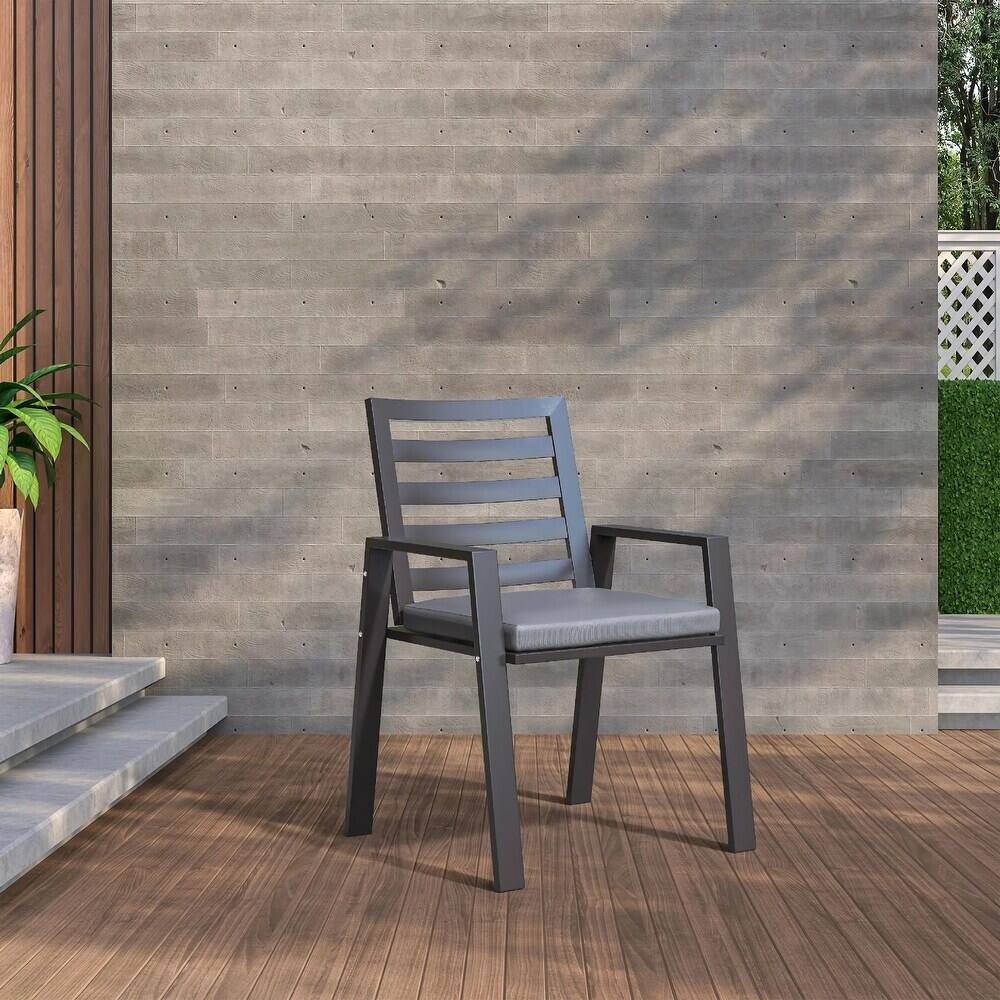 Left. LeisureMod - Chelsea 2-PCS Modern Outdoor Patio Dining Chair with Removable Washable Cushion - Aluminum Frame - Black.