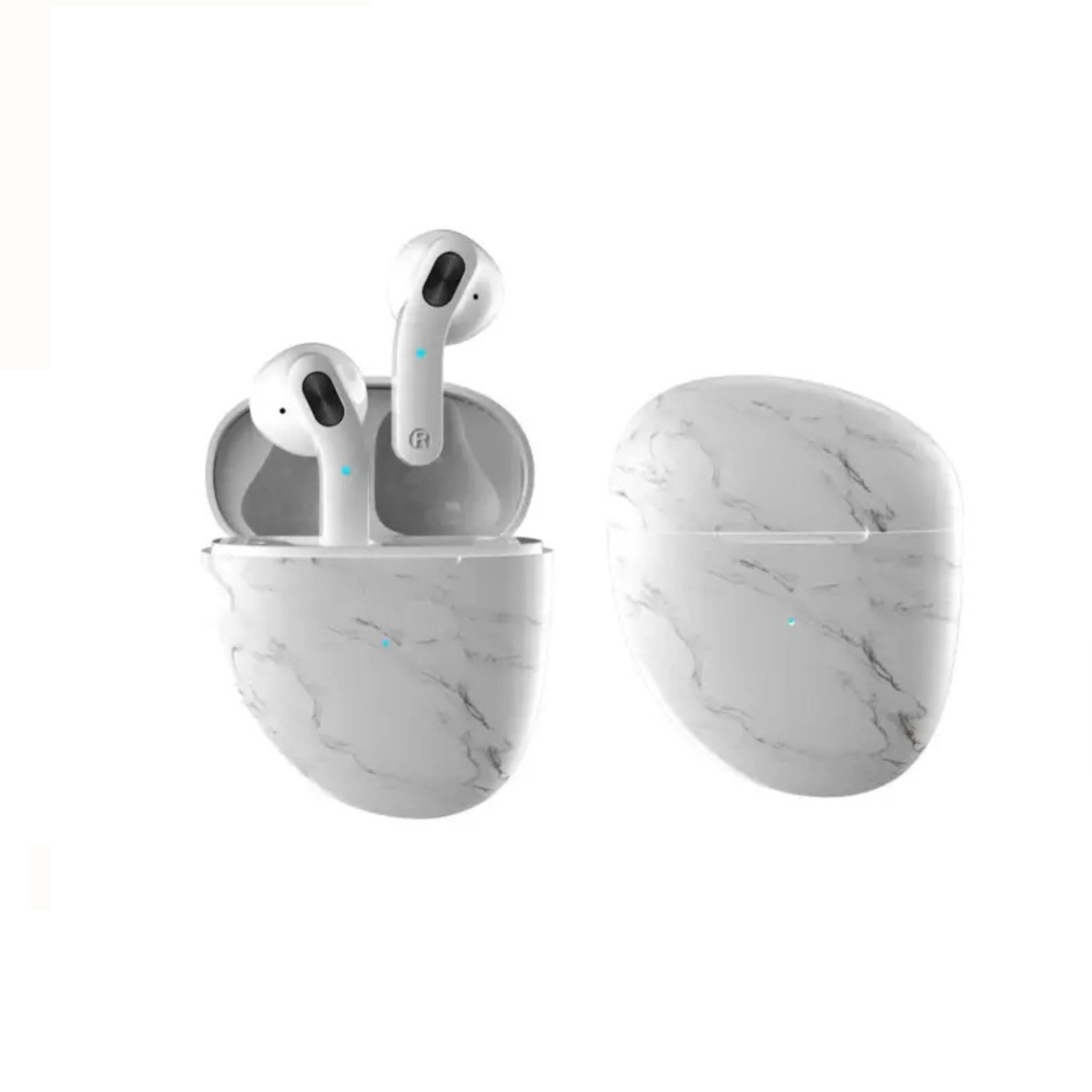 Angle. Kitcheniva - Marble Pebble Twin Bluetooth Headphones For Music Calls And Everyday Wireless Use White - White.