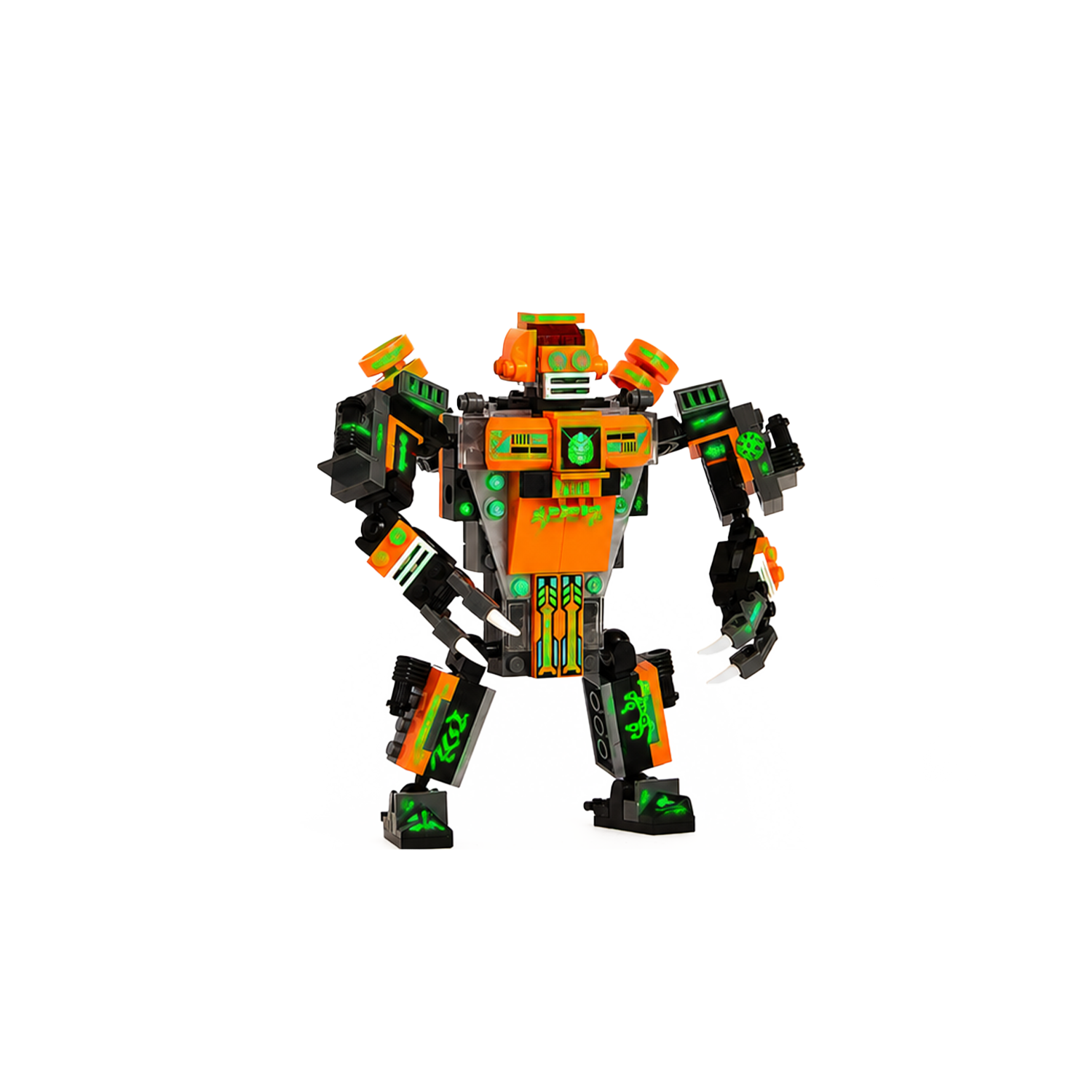 Back. JitteryGit - Robotryx Tangryp 3-in-1 Robot Building Set – 221-Piece Orange Mech with Sniper Blaster & Claw.