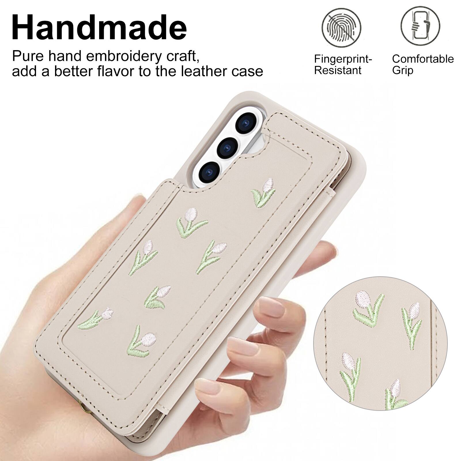 Handmade Pure hand embroidery craft, add a better flavor to the leather case

3 Fingerprint- Comfortable Resistant Grip