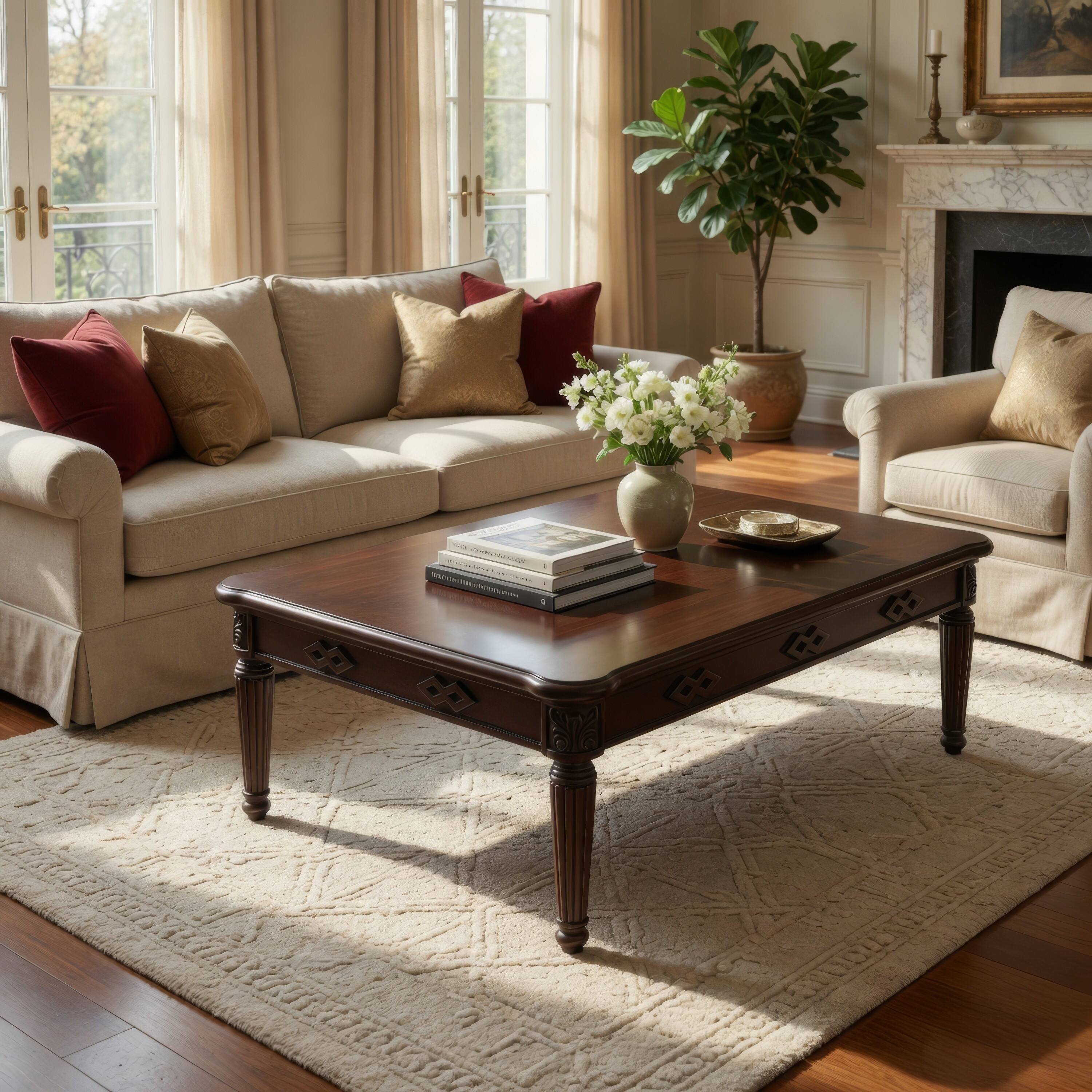 Alt View 5. Manhattan Lane - Coffee Table with Traditional Style and Turned Legs - Brown.
