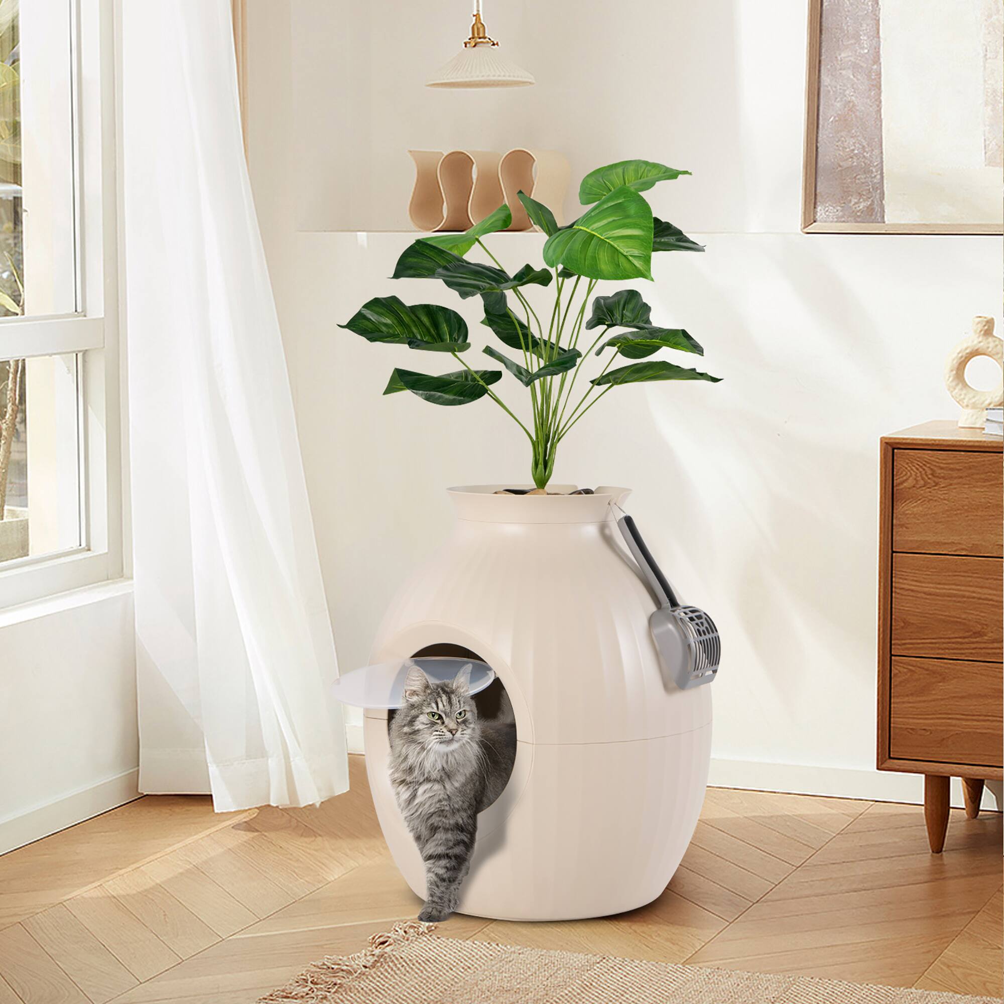 Alt View 1. Gymax - Gymax Plant Cat Litter Box w/ Smart Odor Removal Hidden Cat Litter Box Furniture - White, Green.