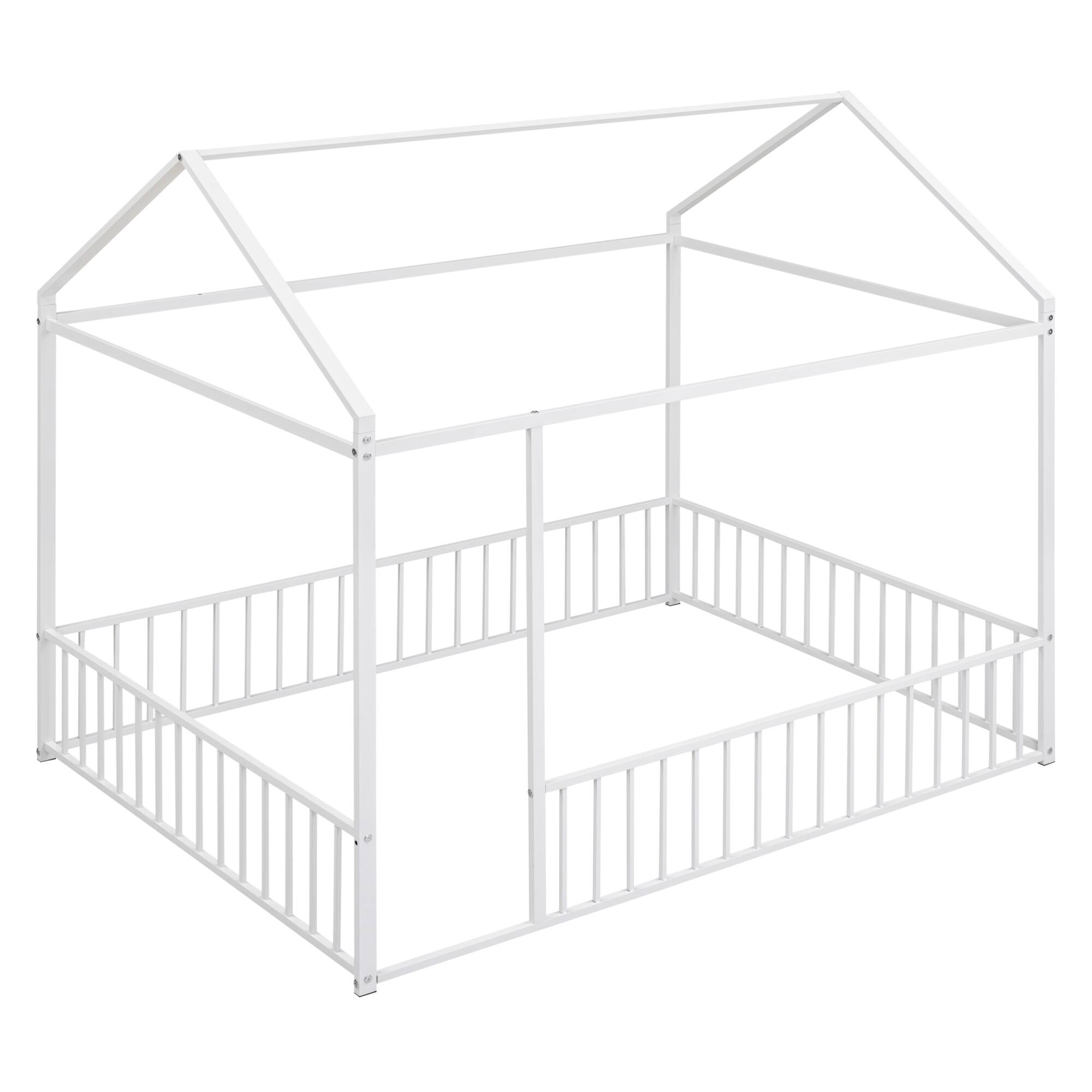 Alt View 2. GOODSILO - Full Size Metal House Bed Frame with Playhouse Design for Kids and Teens - White.