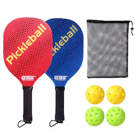 GSE Games & Sports Expert - Pickleball Paddles Set with 2 Pickleball Rackets & 4 Indoor/Outdoor Pickle-Balls & Mesh Carrying Bag - GREEN&YELLOW