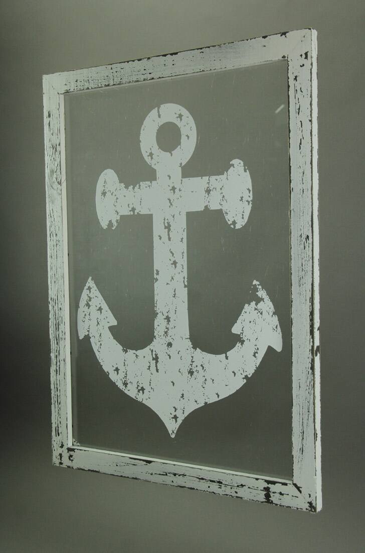 Alt View 1. Timeless By Design - Rustic White Nautical Anchor On Glass Wall Hanging - White.