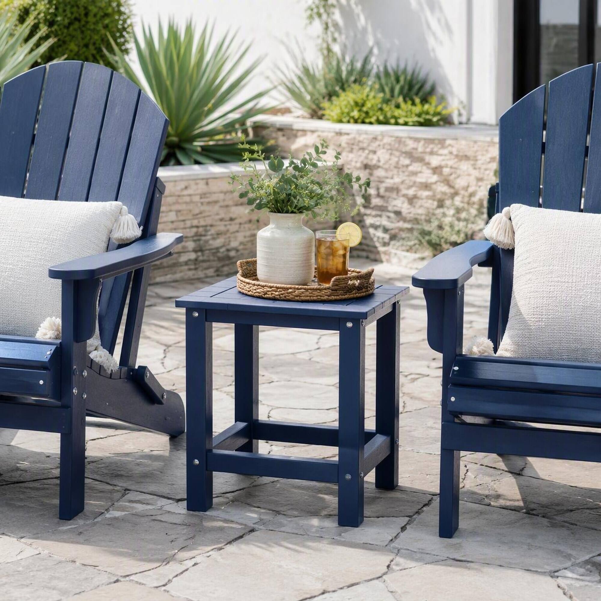 Left. RYHNUYNE - Outdoor Patio Side Table,Small End Table for Backyard Pool Porch Garden and Lawn - Navy Blue.