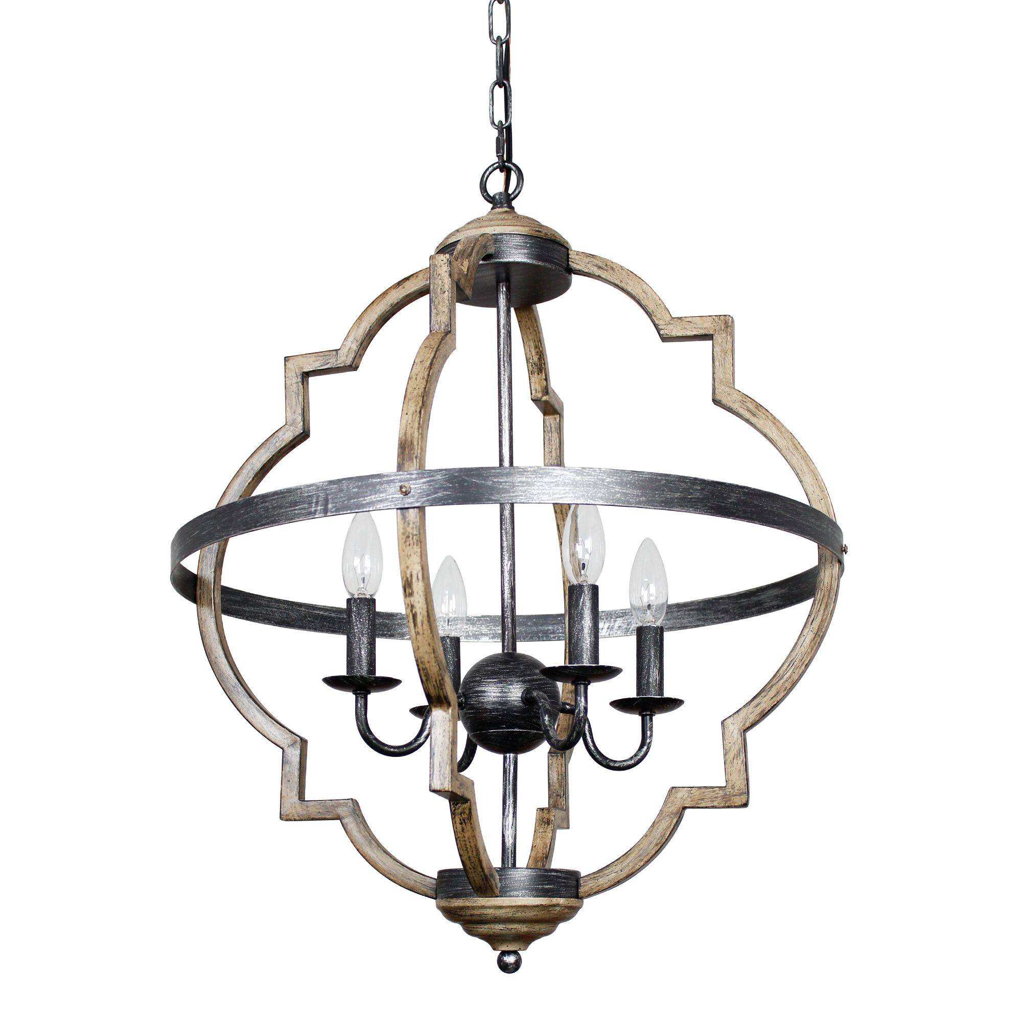 Left. Parrot Uncle - Farmhouse Brown 4-Light Open-Frame Globe Chandelier - Brown.