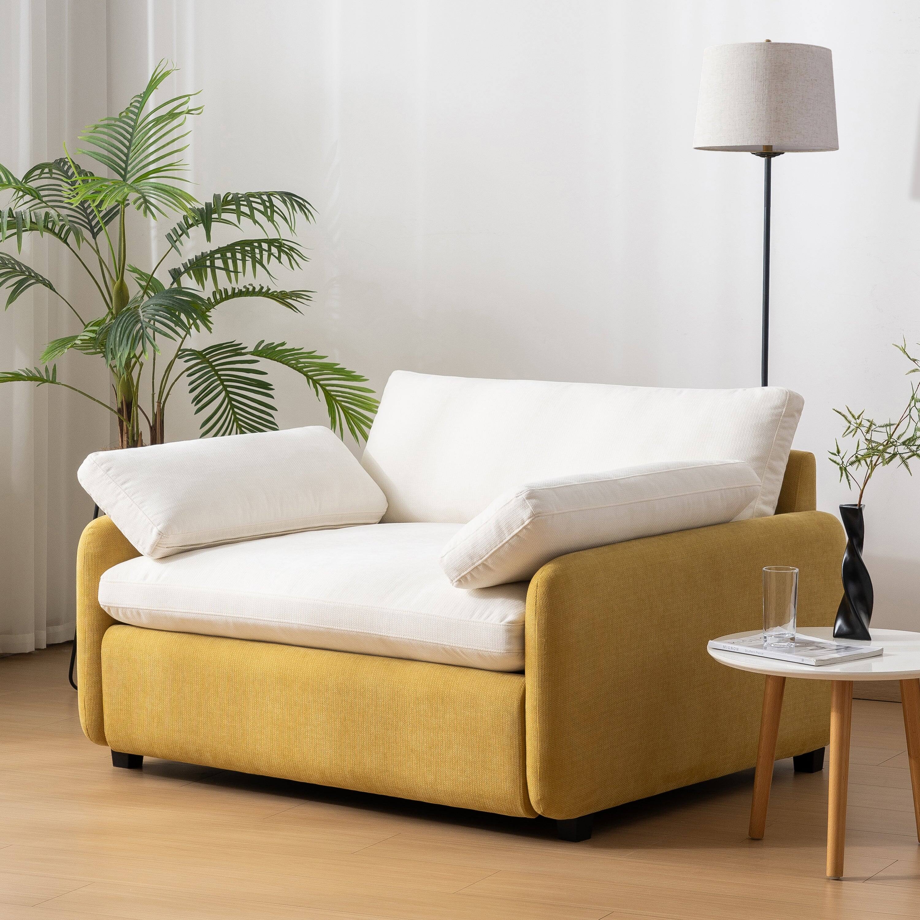 Alt View 3. Boyel Living - 50x43 Inch Oversized Chenille Single Sofa Chair Wide Deep Seat Color Blocking Armchair with Pillows Cream Yellow - White.