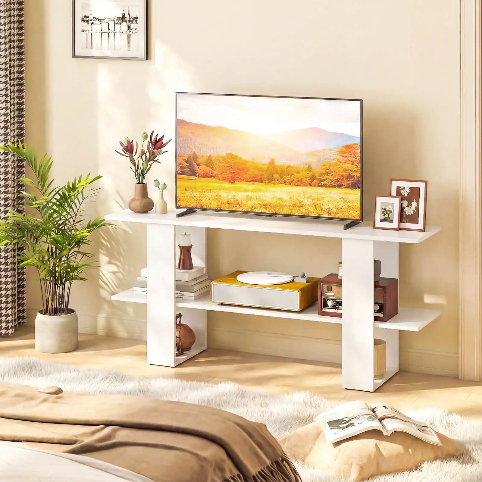Alt View 1. Costway - Costway TV Stand for up to 55" TV, Entertainment Center with Storage Shelf for Living Room - White.