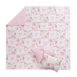 Greenland Home Fashions - 100% Cotton Face 100% Microfiber Veronica's Hearts Quilt 3 Piece Set Full/Queen - Pink