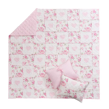 Front. Greenland Home Fashions - Greenland Home Fashions 100% Cotton Face 100% Microfiber Veronica's Hearts Pink Quilt 3 Piece Set Full/Queen Pink - Pink.