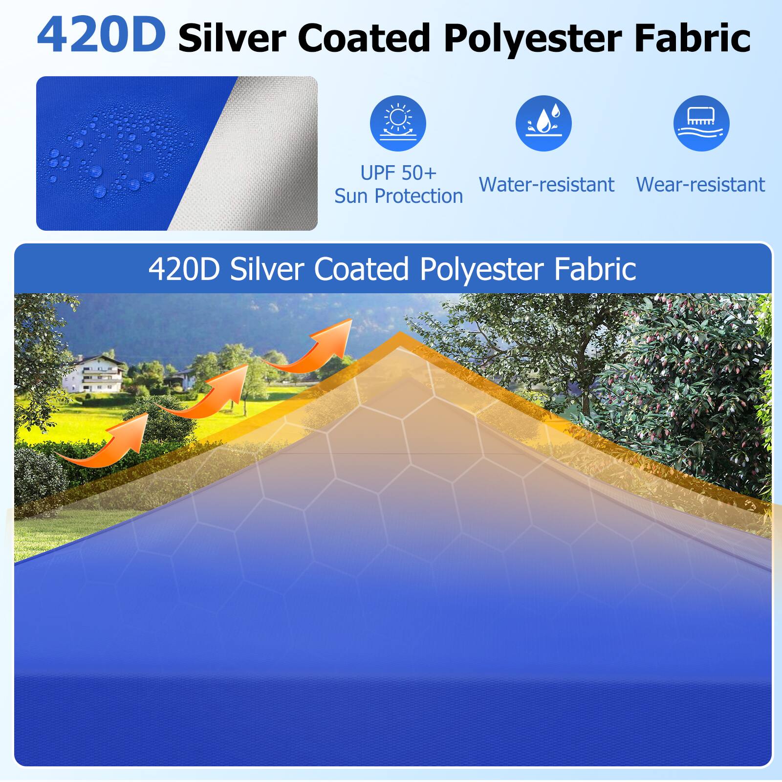 420D Silver Coated Polyester Fabric

- UPF 50+ Sun Protection
- Water-resistant
- Wear-resistant

420D Silver Coated Polyester Fabric
