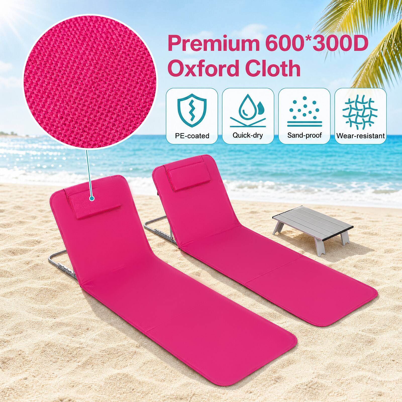 Premium 600*300D Oxford Cloth  
PE-coated  
Quick-dry  
Sand-proof  
Wear-resistant