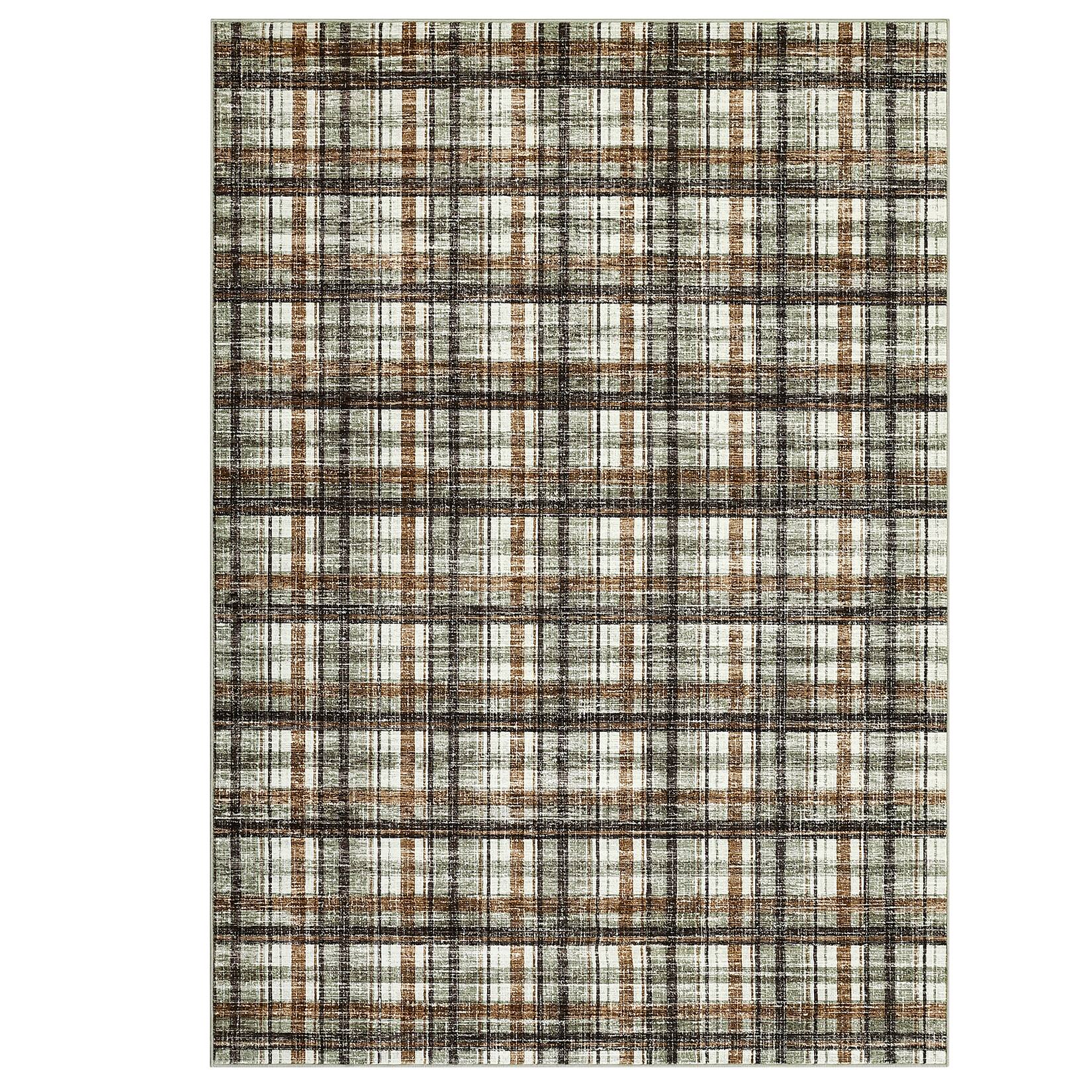 Front. GAOMON - Contemporary Plaid Area Rug Machine Wash Vacuum Clean Ultra Thin Stain Resistant Carpet for Bathroom Hallway Entrance - Green Coffee.